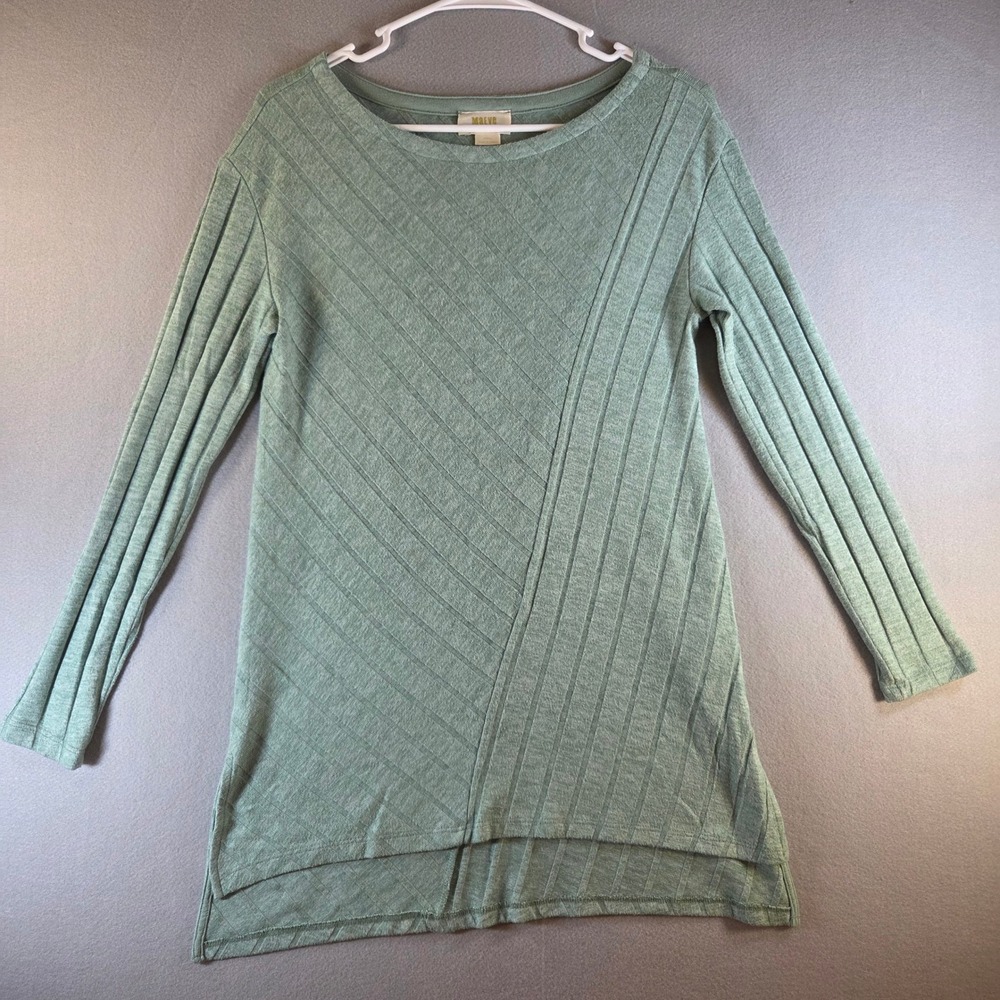 Maeve Anthropologie Sage‎ Green Ribbed Knit Long Sleeve High Low Tunic Top XS